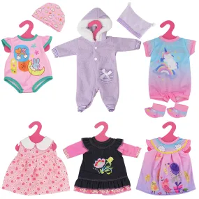 BiBi Outfits - Set of 6 Doll Clothes (Pink, Stripes) (30 cm / 12" - 40 cm / 16")