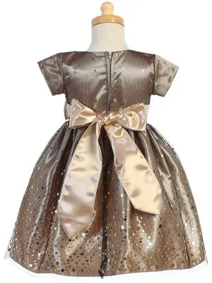 BIG GIRLS GOLD POLKA DOT TULLE SHINY SATIN BOW CHRISTMAS DRESS 2T -10