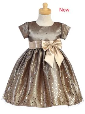 BIG GIRLS GOLD POLKA DOT TULLE SHINY SATIN BOW CHRISTMAS DRESS 2T -10