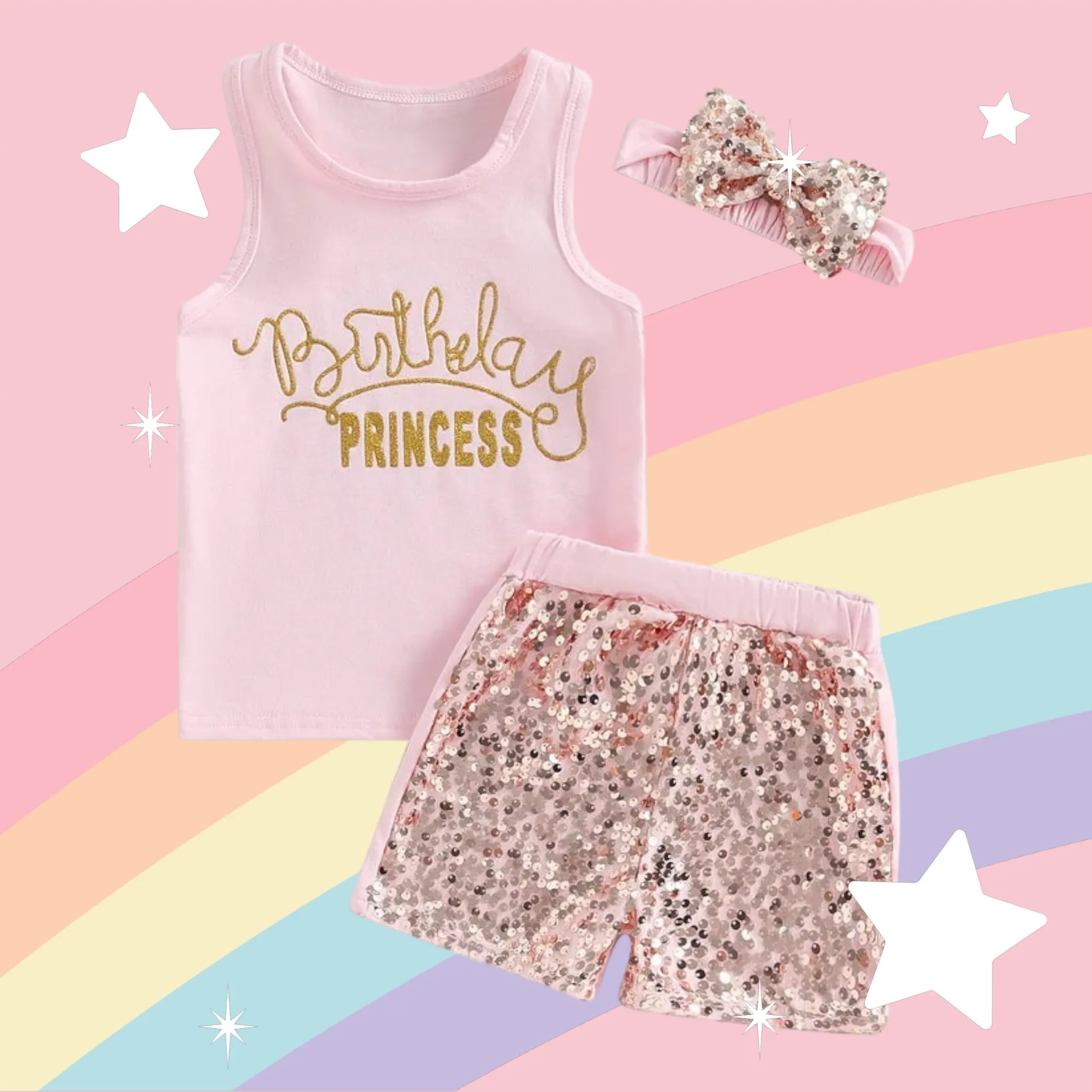 Birthday Princess Top with Sequins Shorts and Headband #1000289