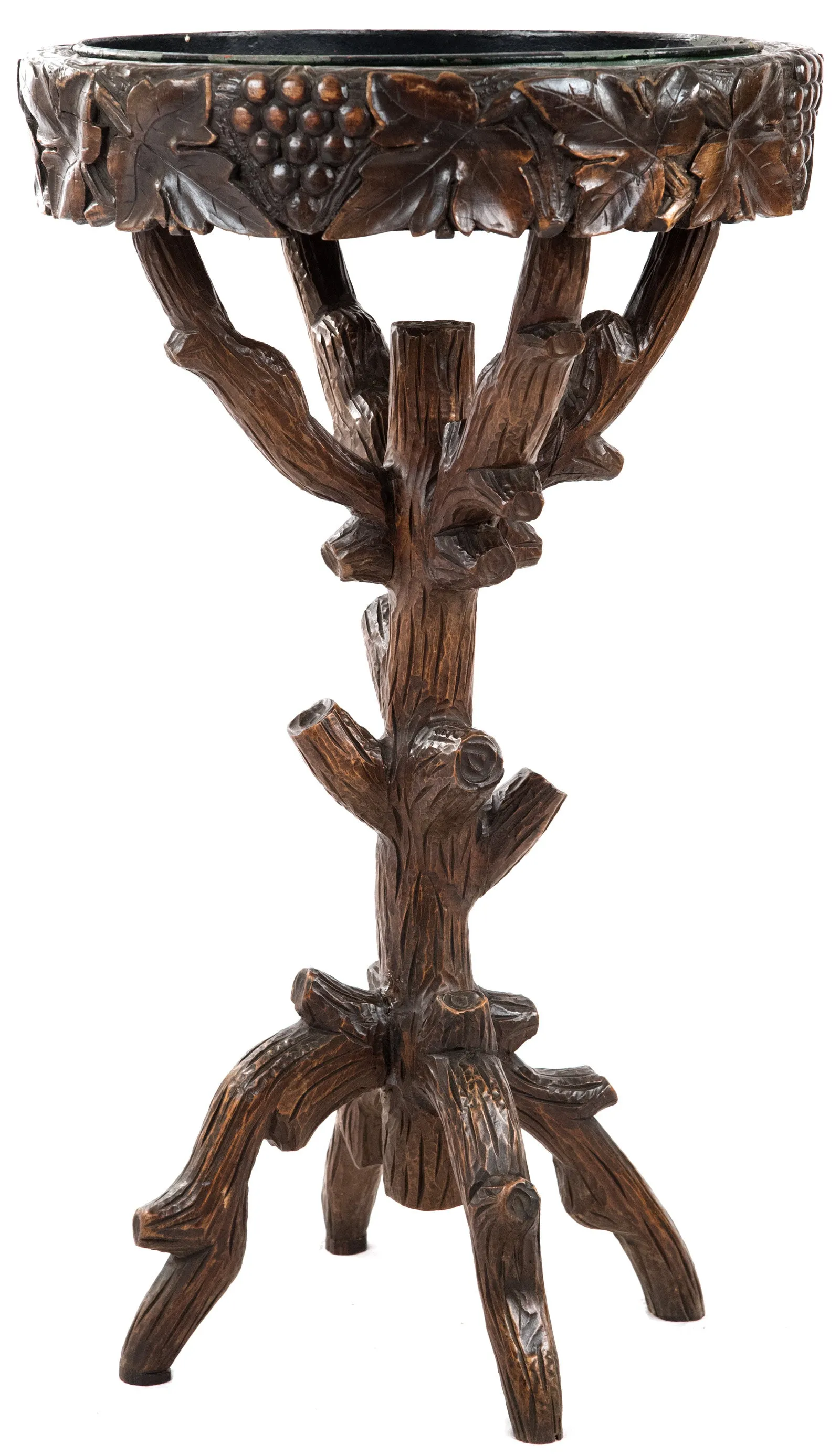 Black Forest Carved Wood Stand with Tray