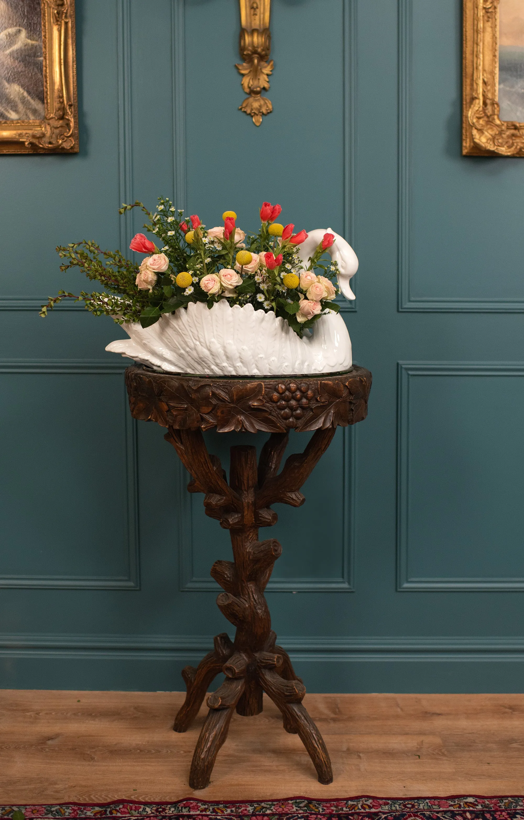 Black Forest Carved Wood Stand with Tray