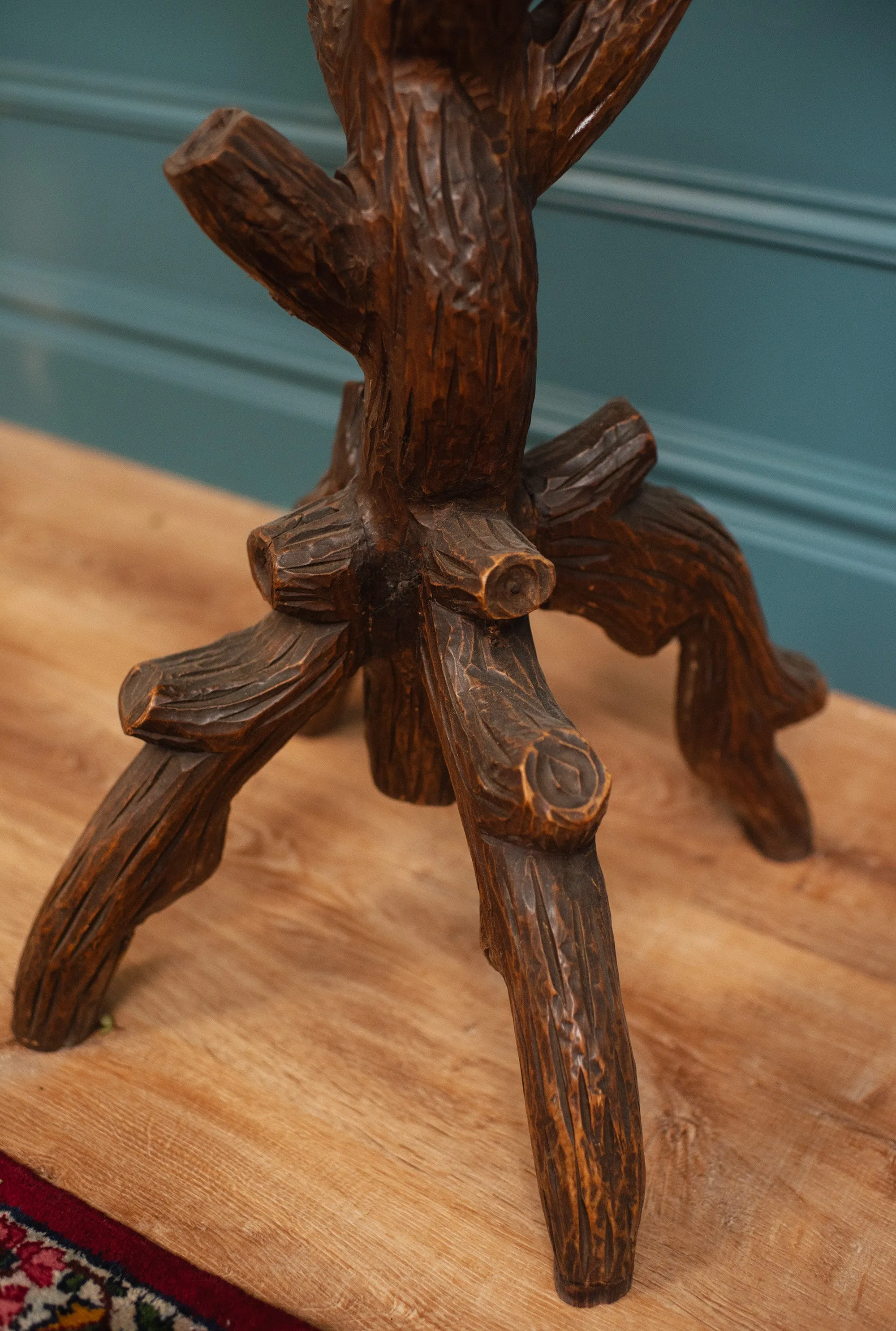 Black Forest Carved Wood Stand with Tray