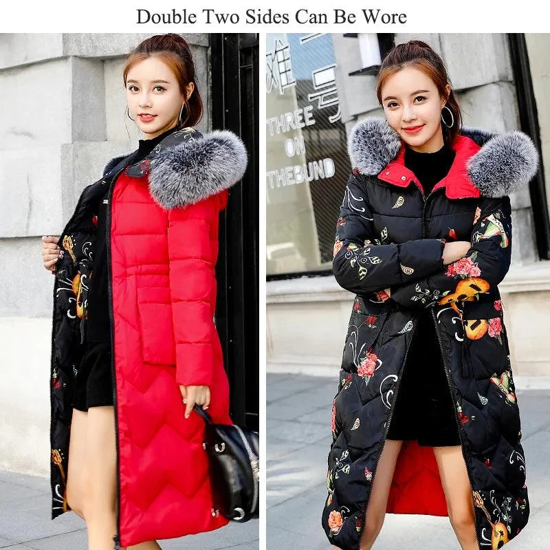 Both Two Sides Can Be Wore 2019 Women Winter Jacket New Arrival With Fur Hooded Long Coat Cotton Padded Warm Parka Womens Parkas