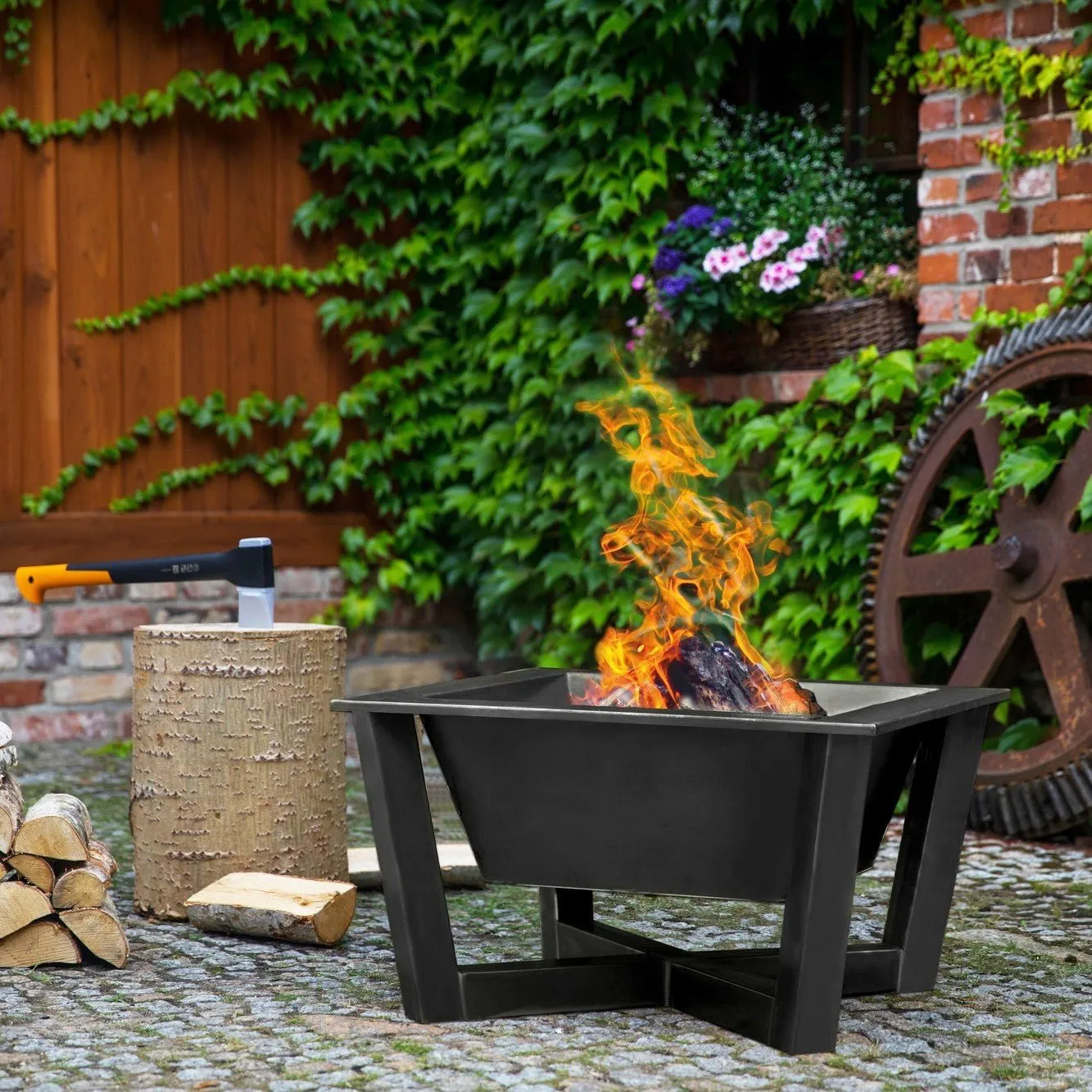 Brasil Square Fire Bowl Pit 70cm - Cook King Garden and Outdoor Patio Entertaining Portable Metal Square Fire Bowl