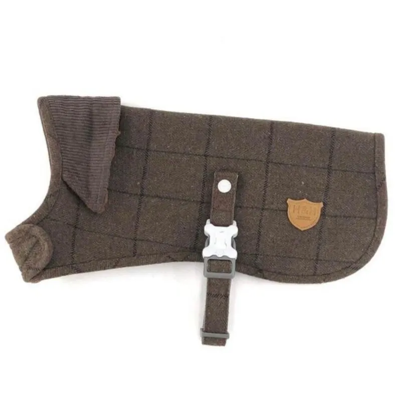 Brown Checked Tweed Dog Coat