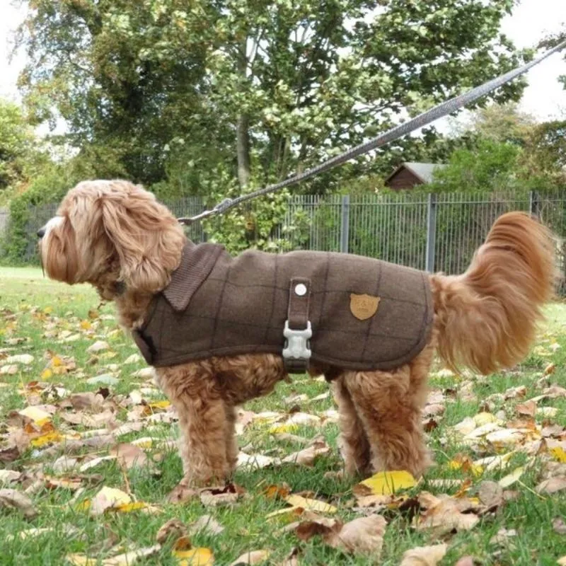 Brown Checked Tweed Dog Coat