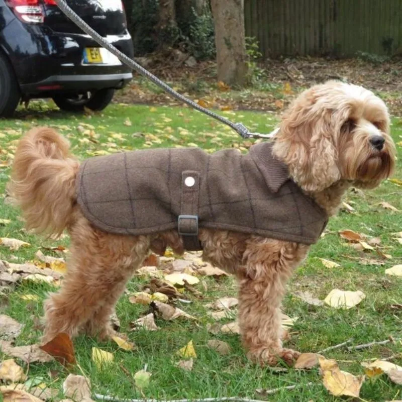 Brown Checked Tweed Dog Coat