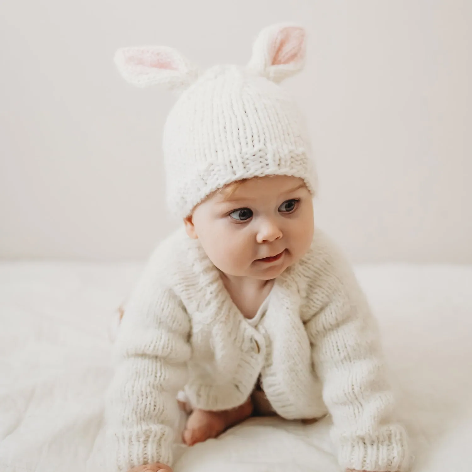 Bunny Ears White Beanie Hat