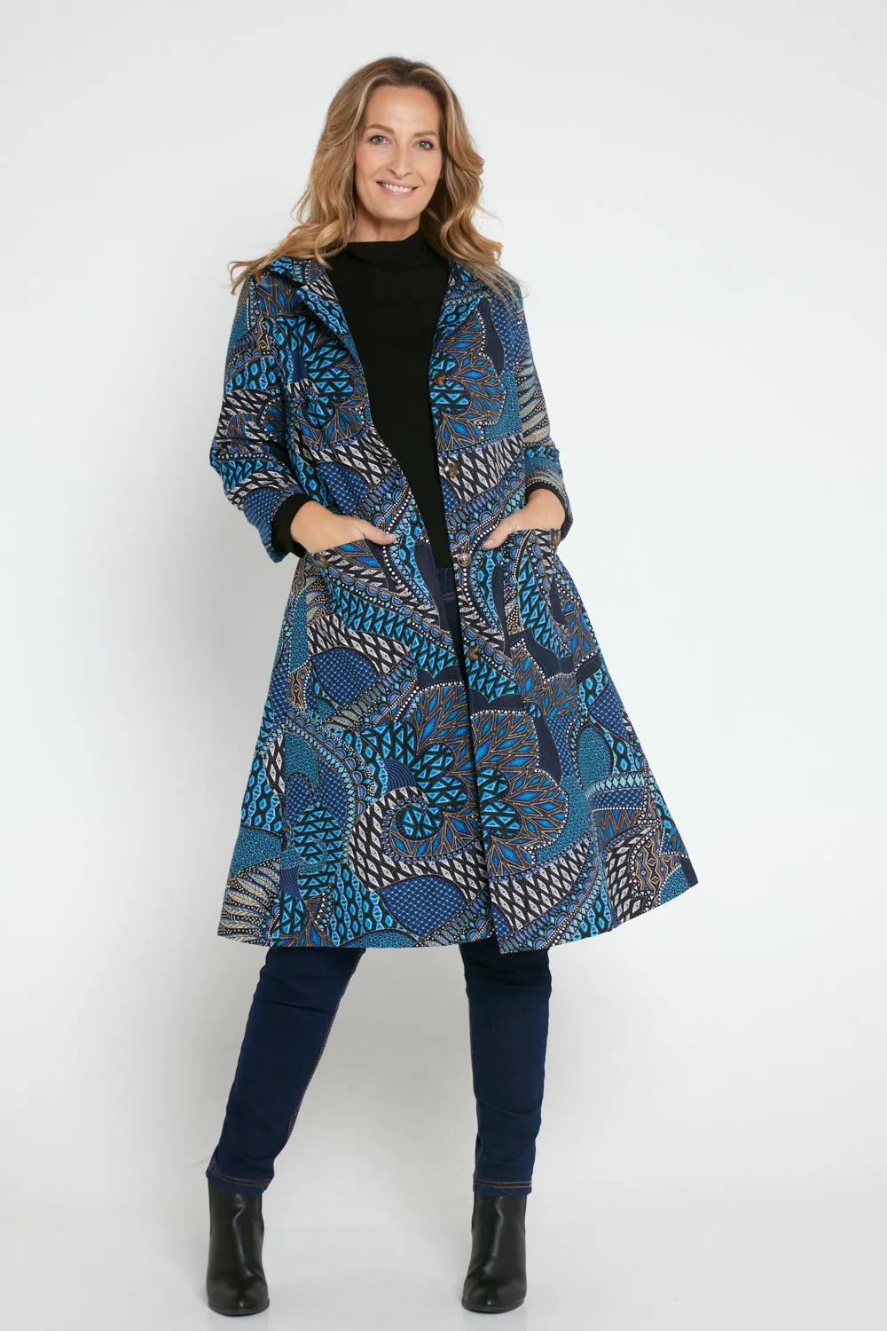 Carlton 3/4 Sleeve Fleece Lined Coat - Lapis Lazuli