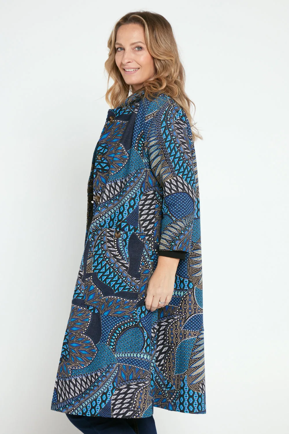 Carlton 3/4 Sleeve Fleece Lined Coat - Lapis Lazuli