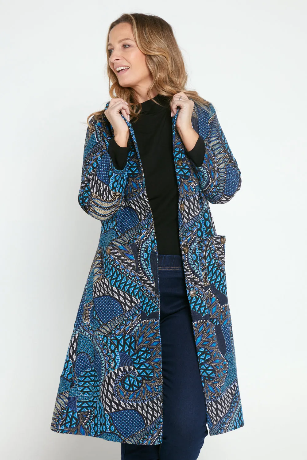 Carlton 3/4 Sleeve Fleece Lined Coat - Lapis Lazuli