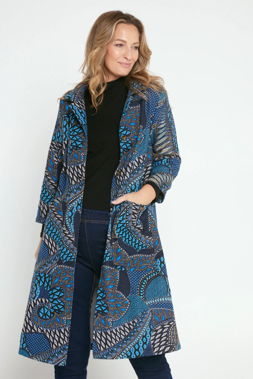 Carlton 3/4 Sleeve Fleece Lined Coat - Lapis Lazuli