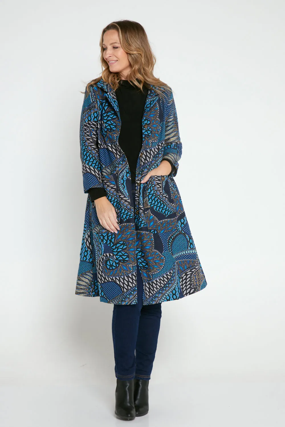 Carlton 3/4 Sleeve Fleece Lined Coat - Lapis Lazuli