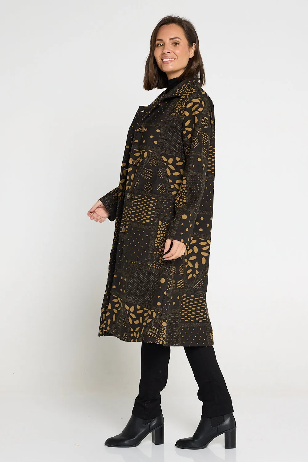 Carlton L/S Fleece Lined Coat - Black/Yellow Ochre