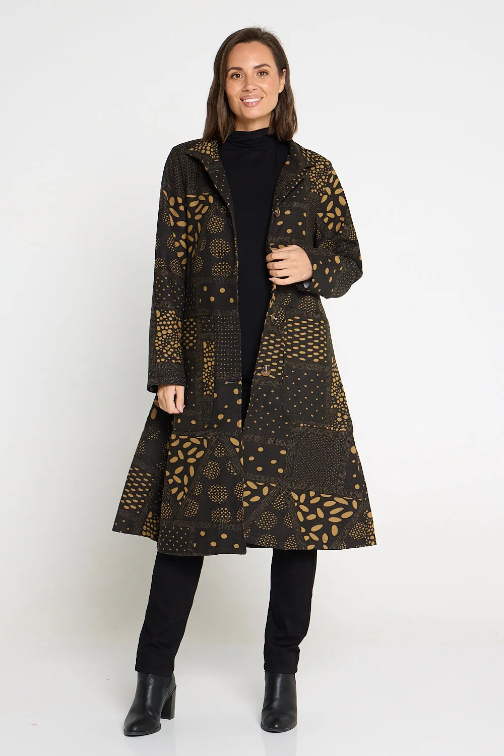 Carlton L/S Fleece Lined Coat - Black/Yellow Ochre