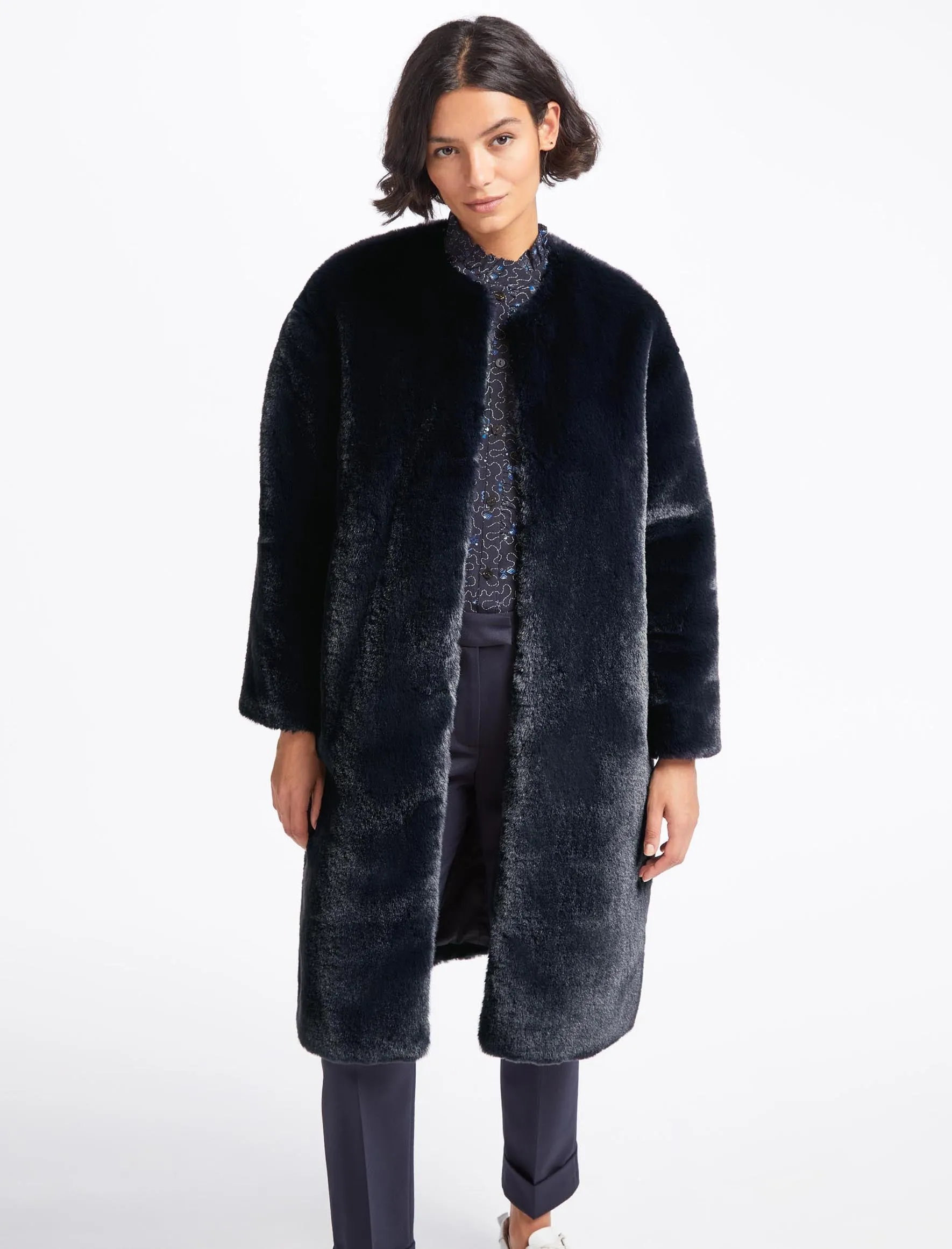 Christie Faux Fur Coat - Navy