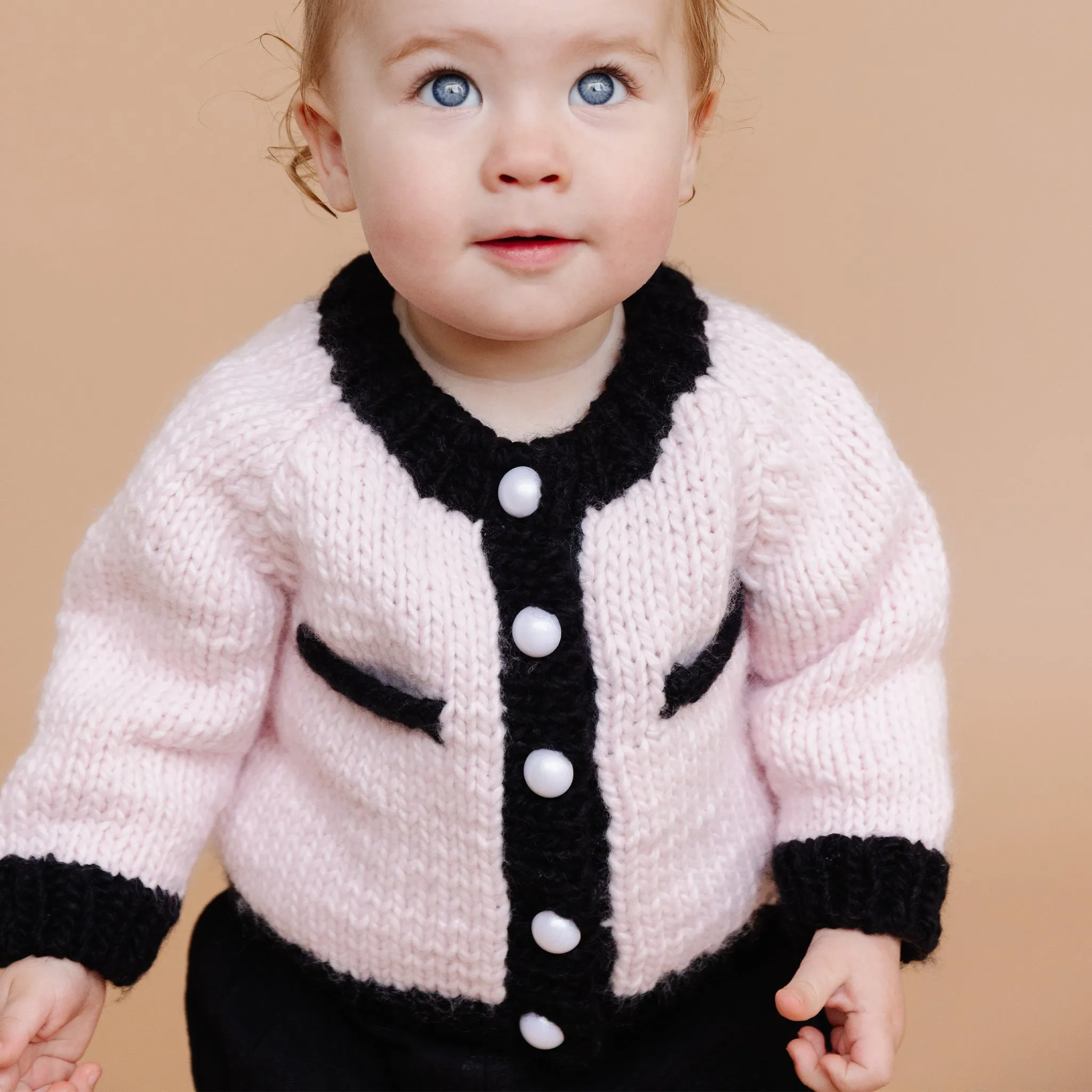 Coco Cardigan, Baby Pink/Black