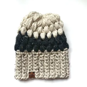 Crochet Puff Stitch Slouch Hat | Oatmeal   Black Obsidian   Off White