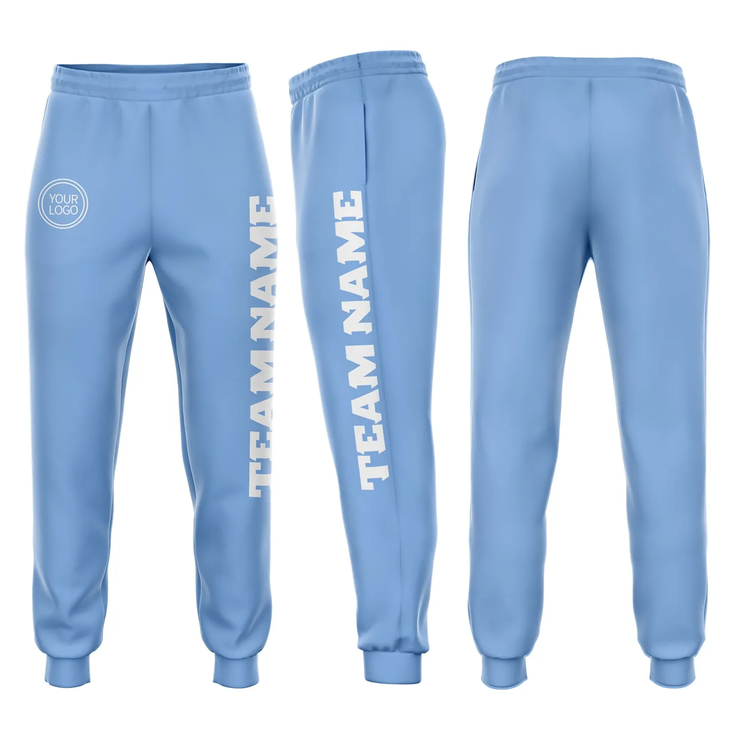 Custom Light Blue White Fleece Jogger Sweatpants