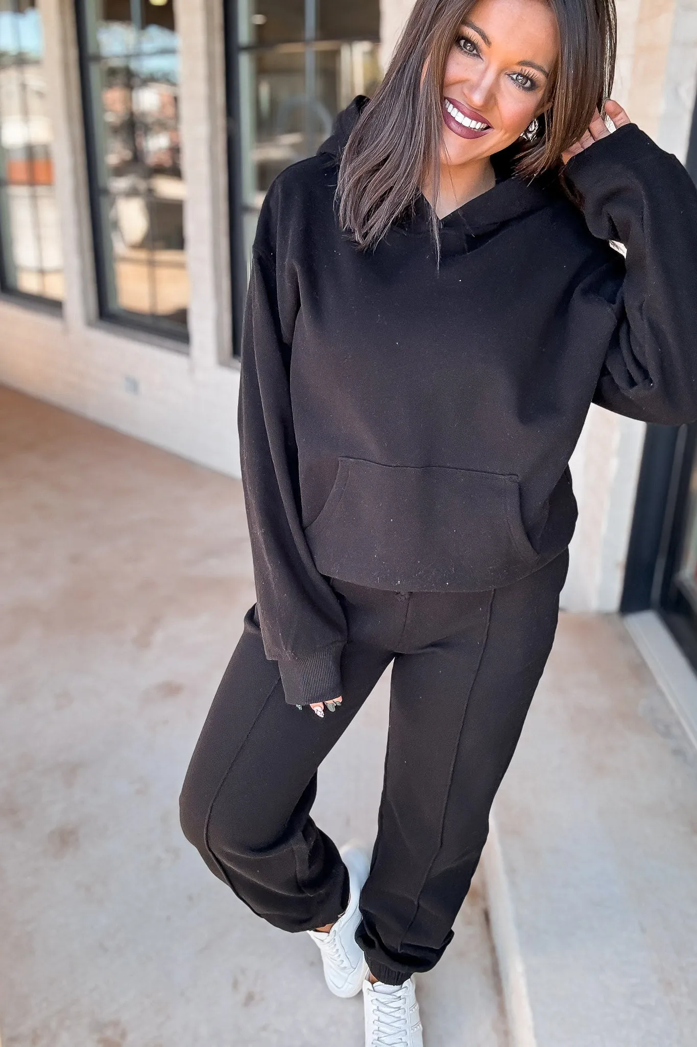 Cute Take Black High Waisted Pintuck Sweatpants