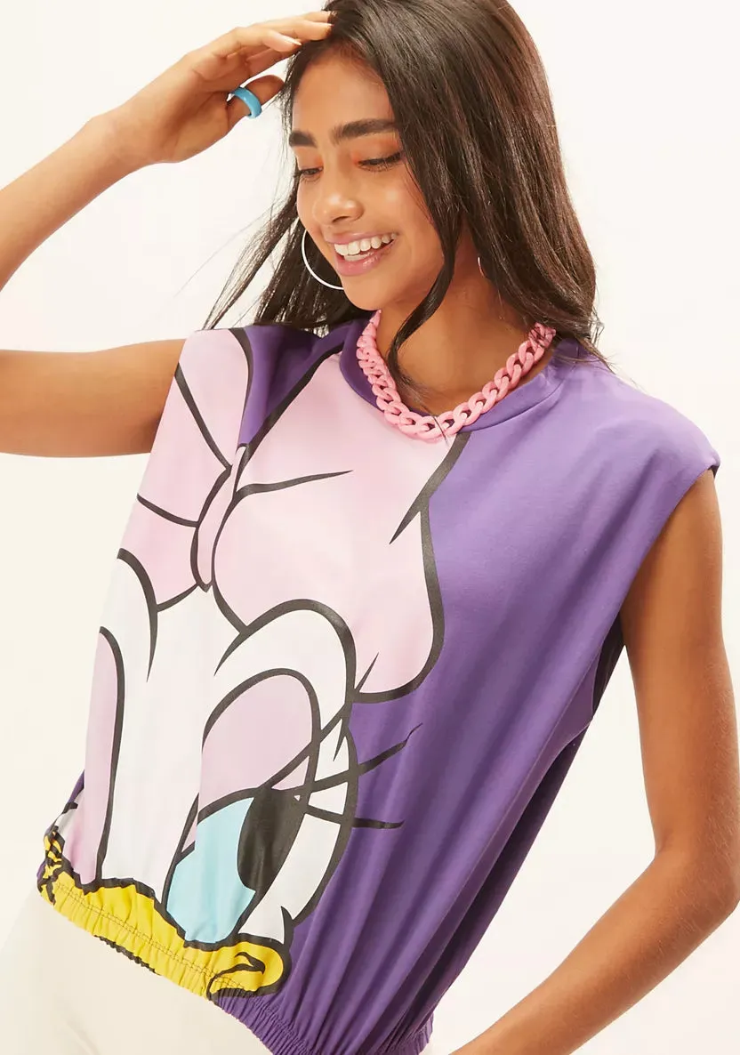 Daisy Duck Print Sleeveless Crop T-shirt