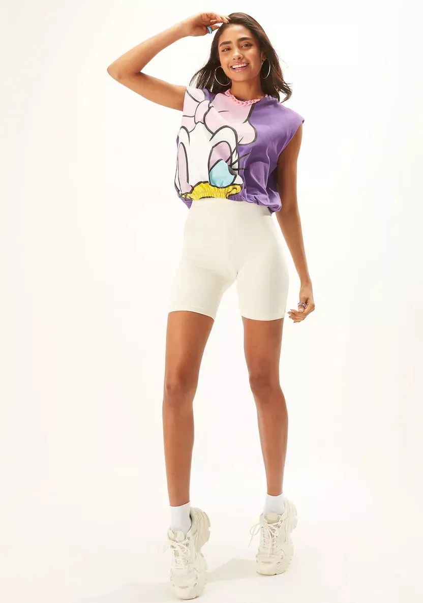 Daisy Duck Print Sleeveless Crop T-shirt