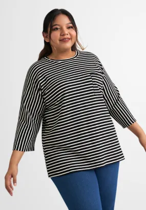 Davina 3/4 Sleeves Boxy Stripe Tee