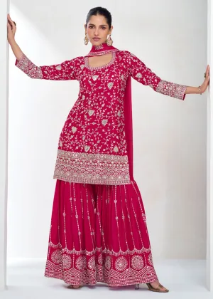 Designer Rani Pink Embroidered Festive Gharara Suit