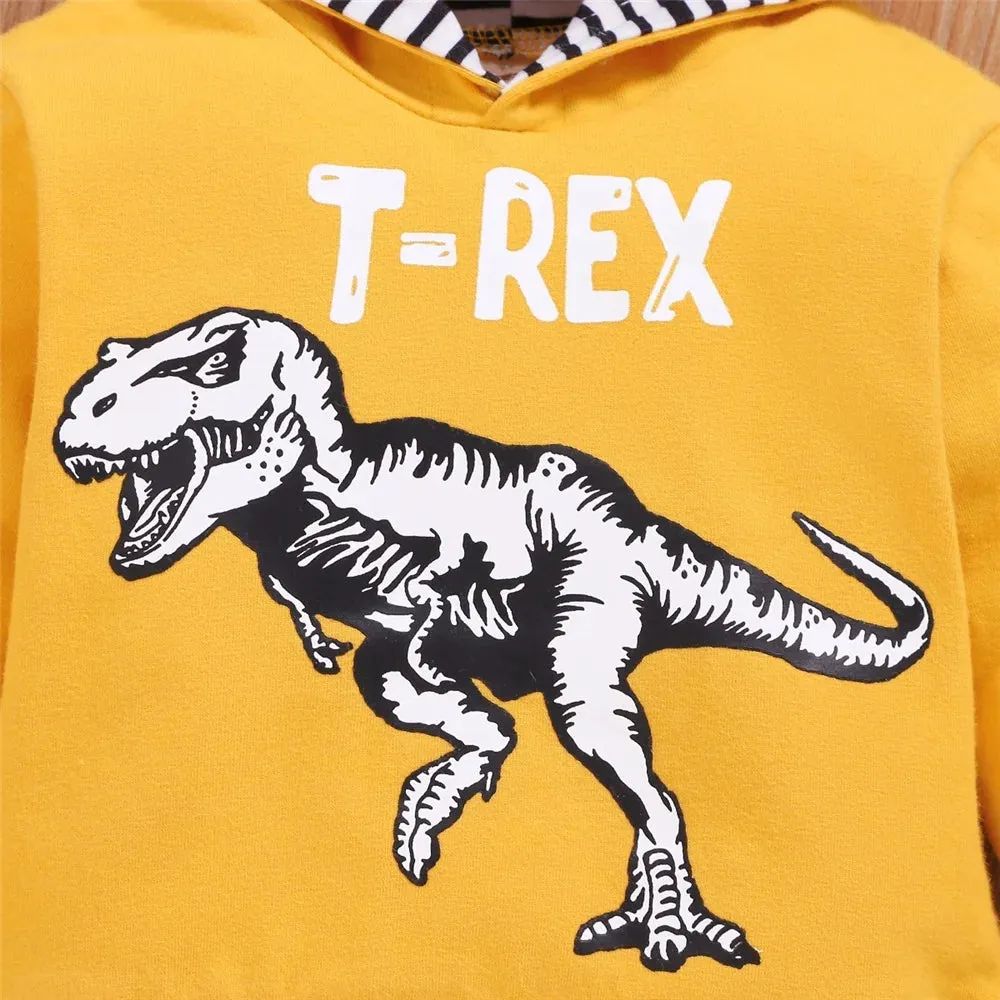 Dinosaur Printed Hooded Long Sleeved Top Pants Toddler Boy Casual Outfit -Newborn Baby Boy Autumn&Winter Clothes Set