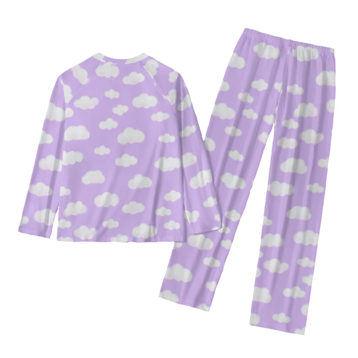 Dreamy Clouds Women's Raglan Long Sleeve Top With Wide Ankle Pants Pajamas Set (Lilac)