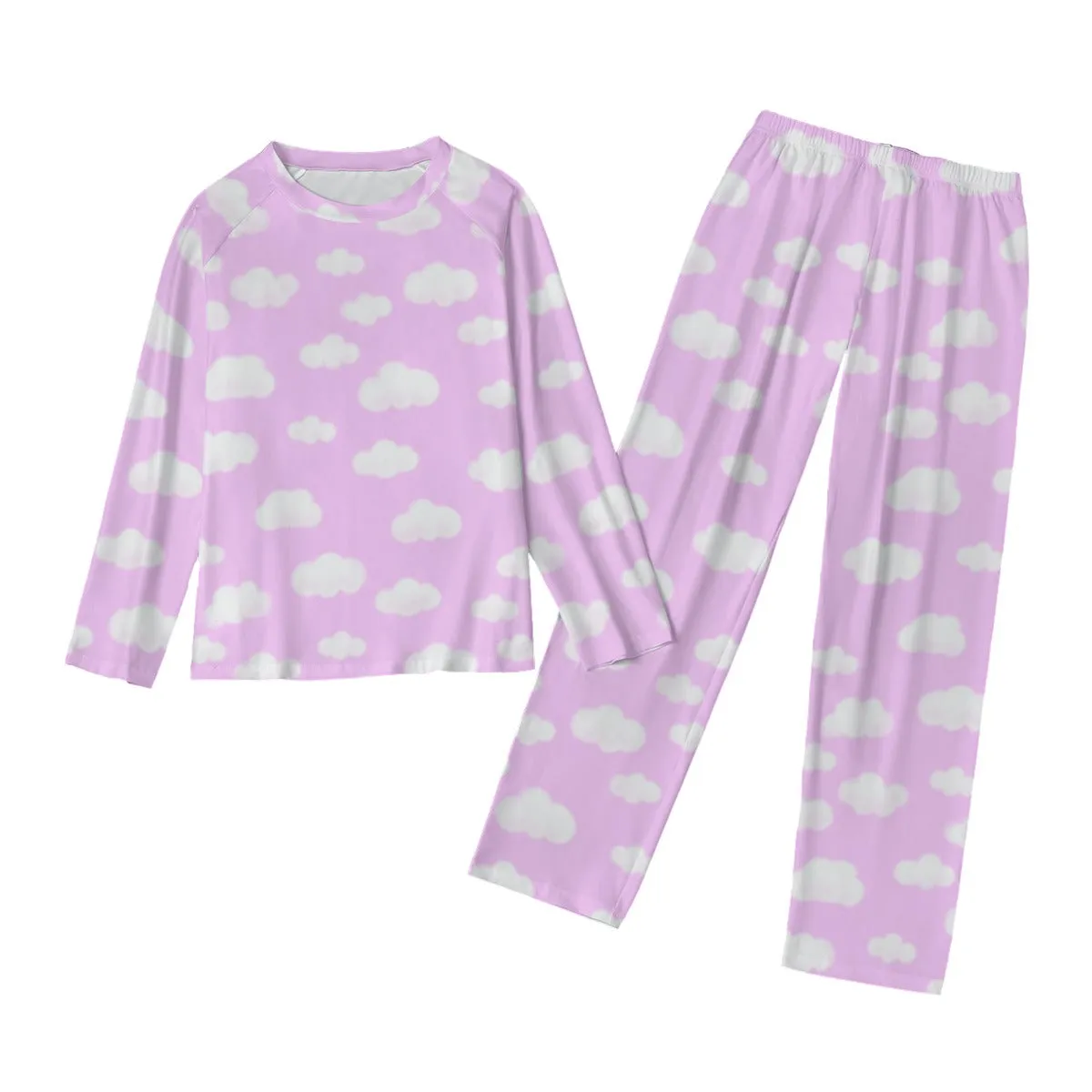 Dreamy Clouds Women's Raglan Long Sleeve Top With Wide Ankle Pants Pajamas Set (Taffy Pink)