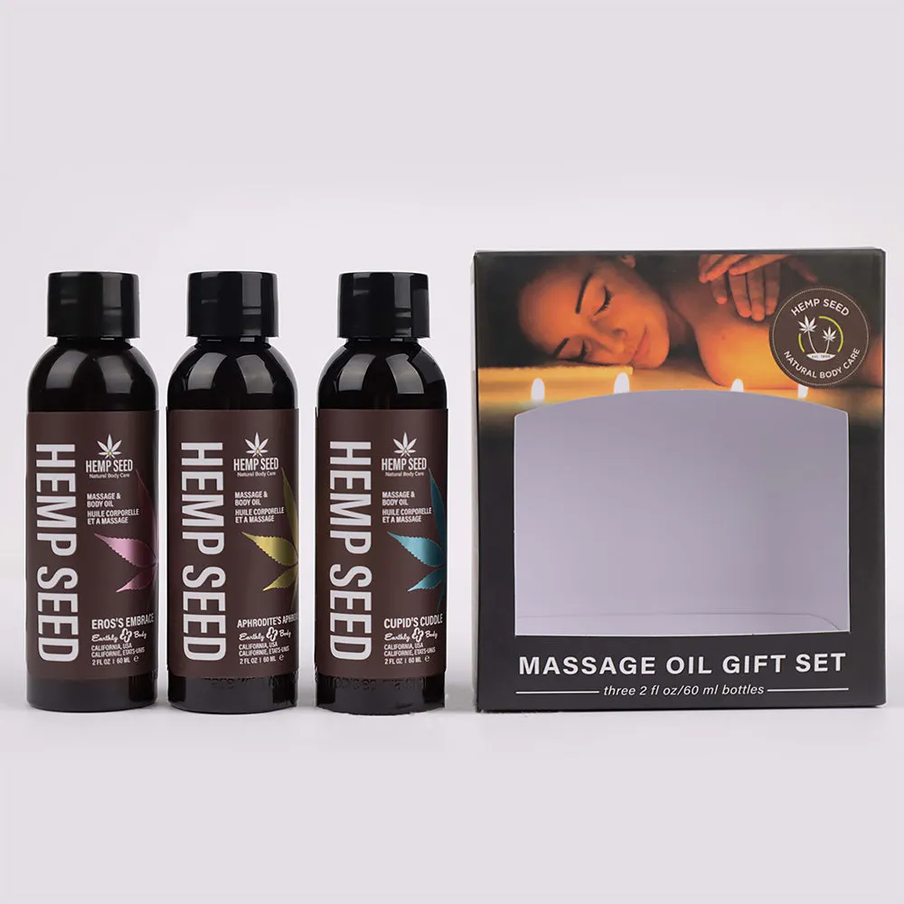 Earthly Body Hemp Seed Valentines Day 2024 Massage Oil 3-Piece Gift Set 2 oz.