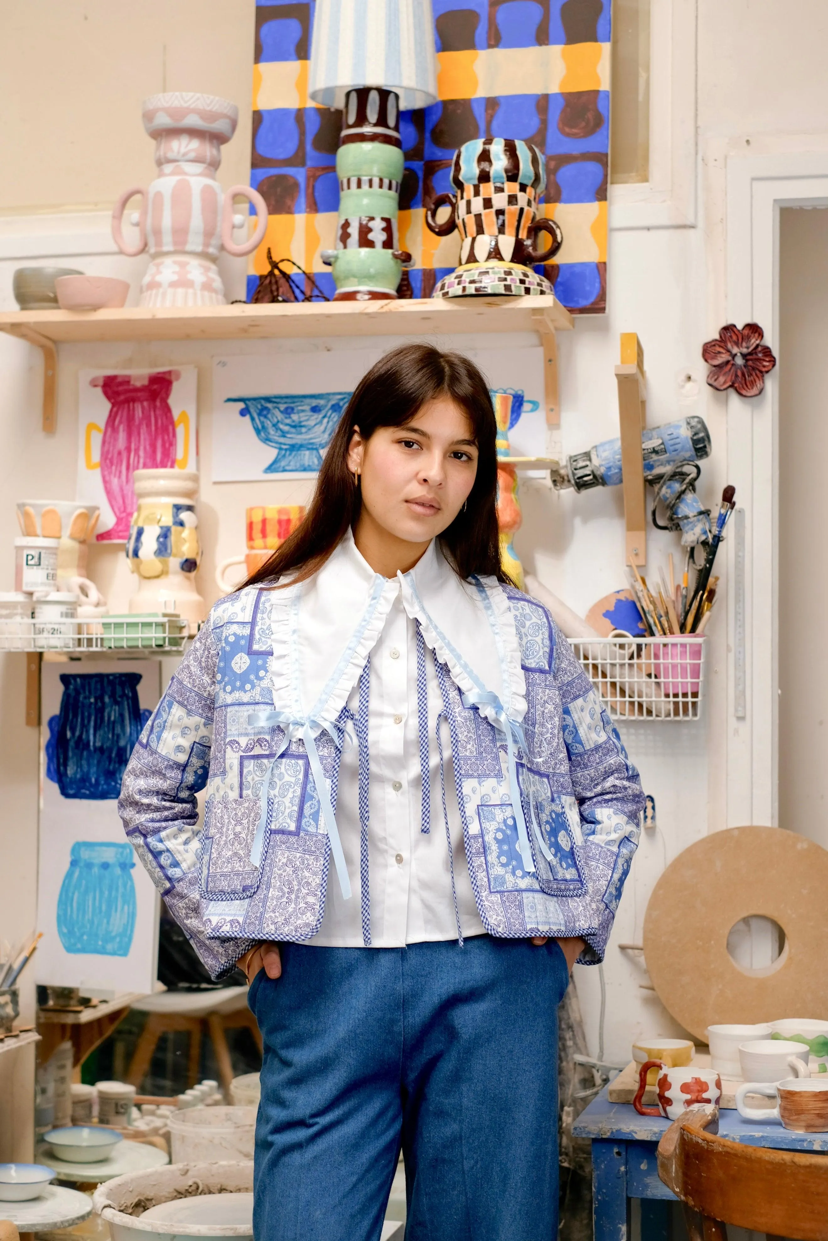 Eve quilted, reversible jacket - bandana & blue gingham