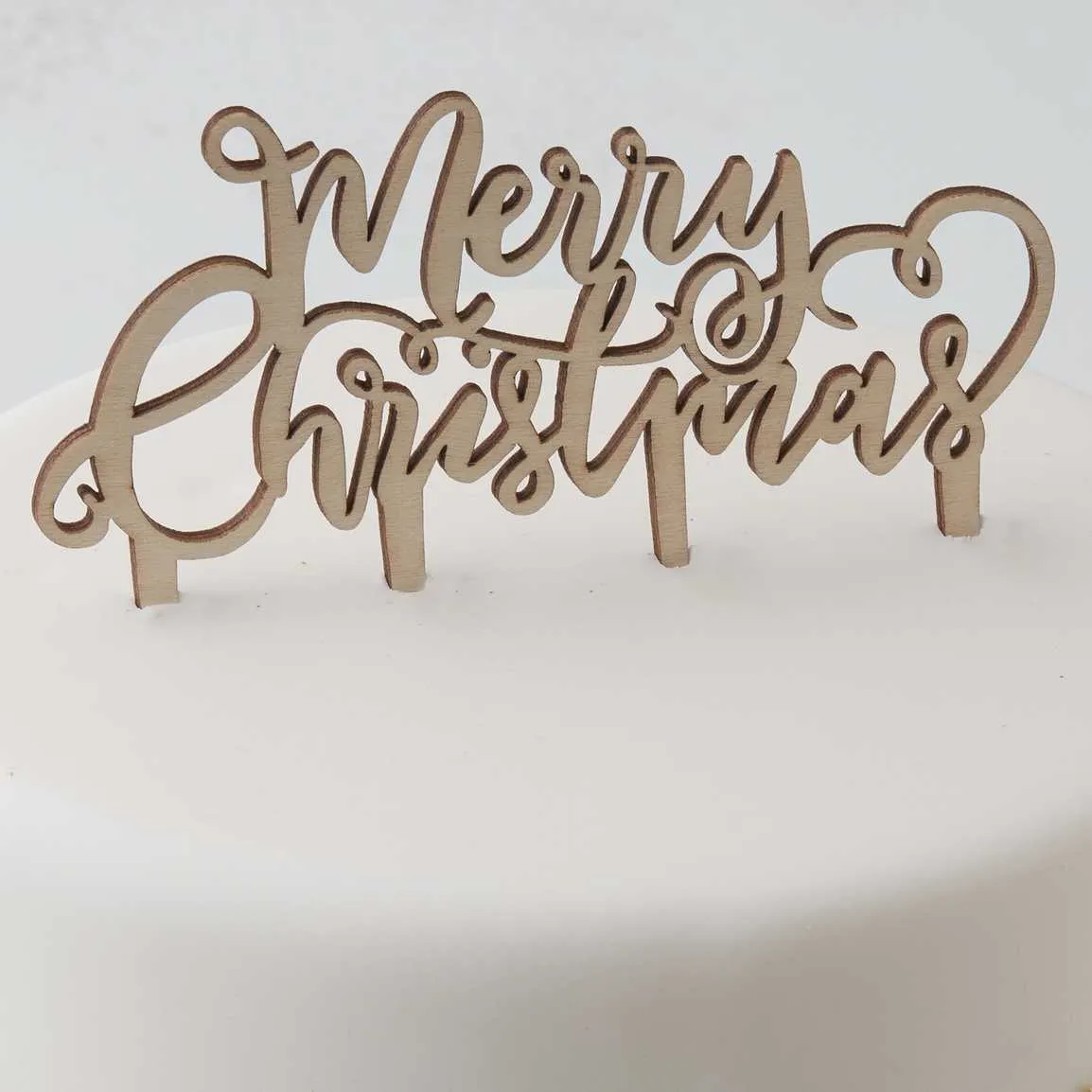 Festive Wooden Merry Christmas Cake Topper