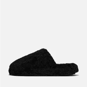 Fitflop Women Iqushion D-Luxe Padded Teddy Slipper Mules |IB4-090| All Black