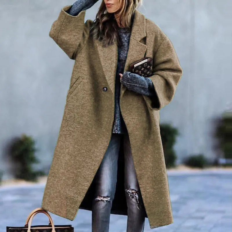 Flytonn-Fall Outfits Women Outwear Streetwear -hoco dresses homecoming dresses  women dress to impress -women's outerwear women's coat New Solid Color Lapel Loose-fitting Green Woolen Coat