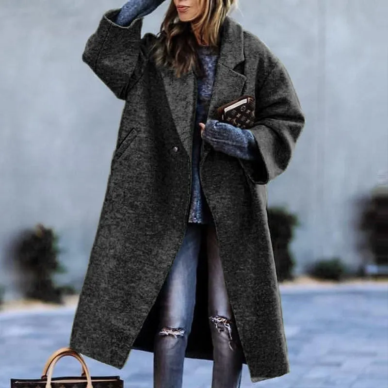 Flytonn-Fall Outfits Women Outwear Streetwear -hoco dresses homecoming dresses  women dress to impress -women's outerwear women's coat New Solid Color Lapel Loose-fitting Green Woolen Coat