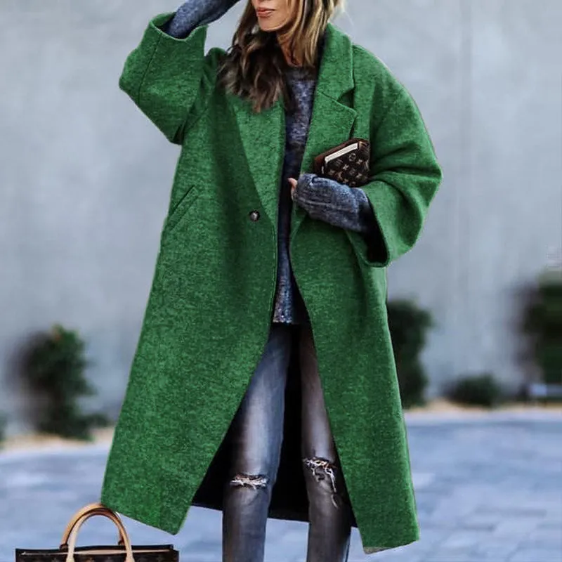 Flytonn-Fall Outfits Women Outwear Streetwear -hoco dresses homecoming dresses  women dress to impress -women's outerwear women's coat New Solid Color Lapel Loose-fitting Green Woolen Coat