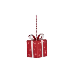 Gala Metal Present Ornament Red & White