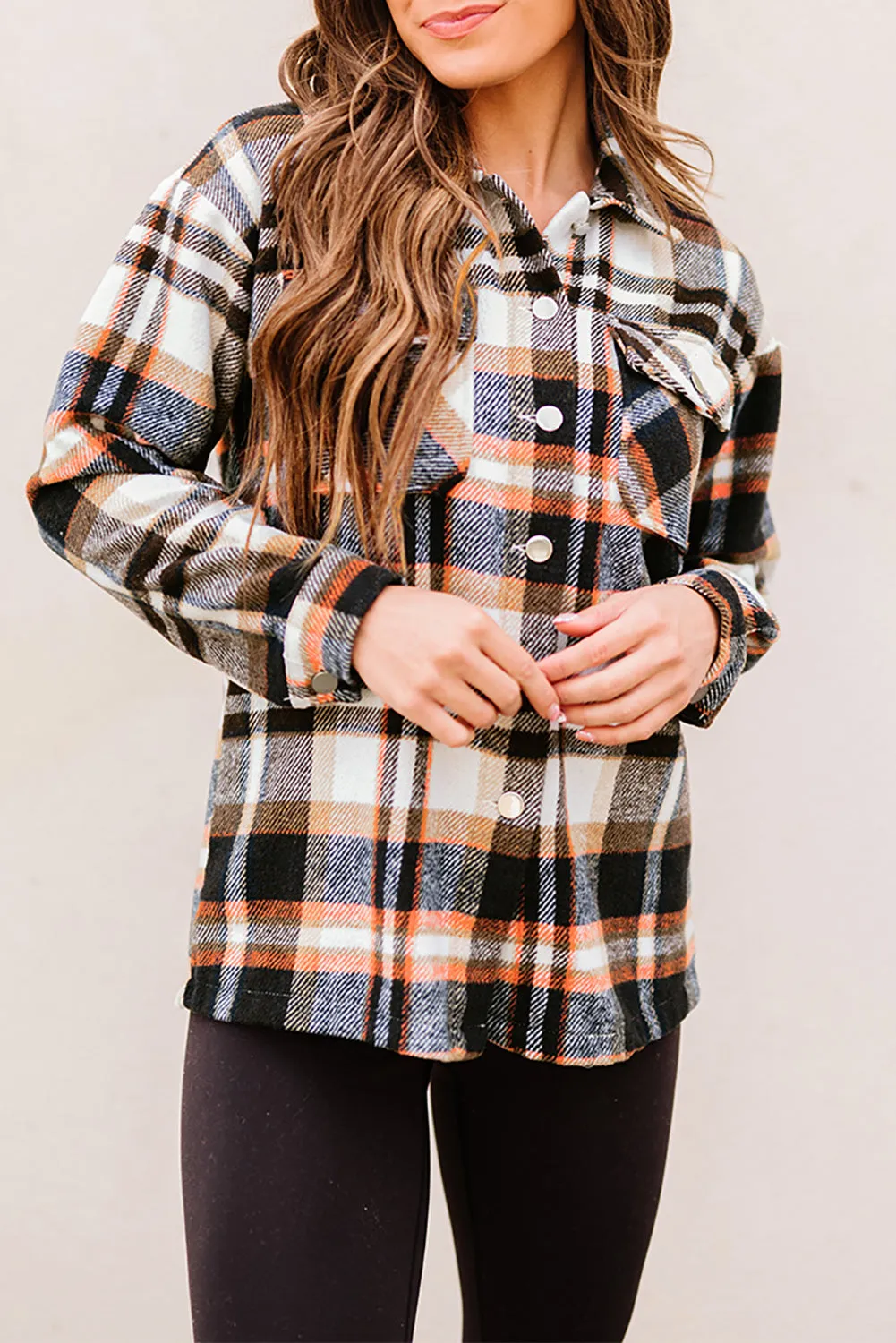 Geometric Plaid Print Pocketed Shirt