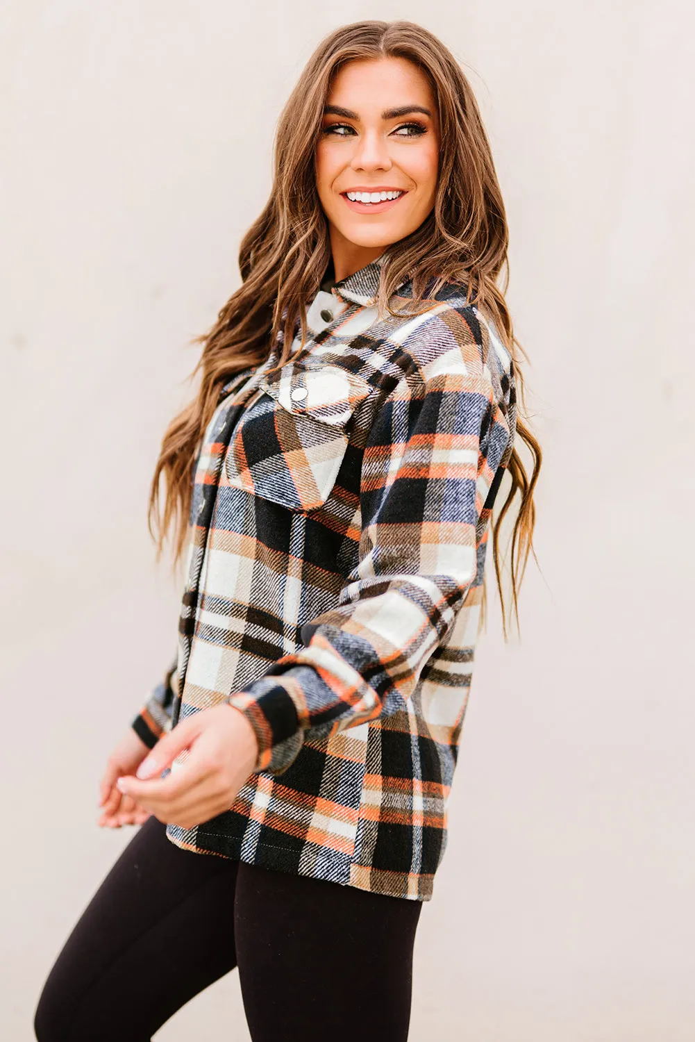 Geometric Plaid Print Pocketed Shirt