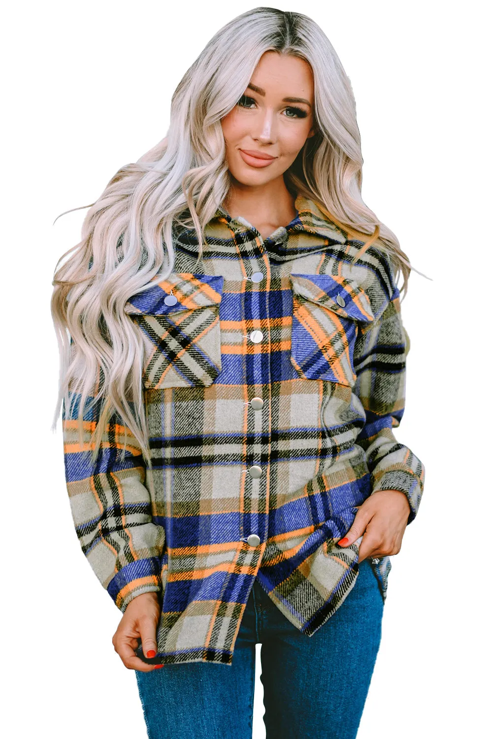 Geometric Plaid Print Pocketed Shirt