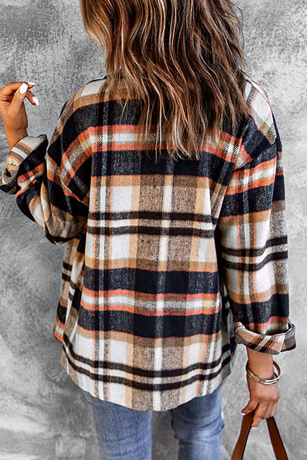 Geometric Plaid Print Pocketed Shirt