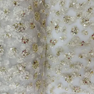 Gold Floral Sequins Embroidery Net Imported Fabric