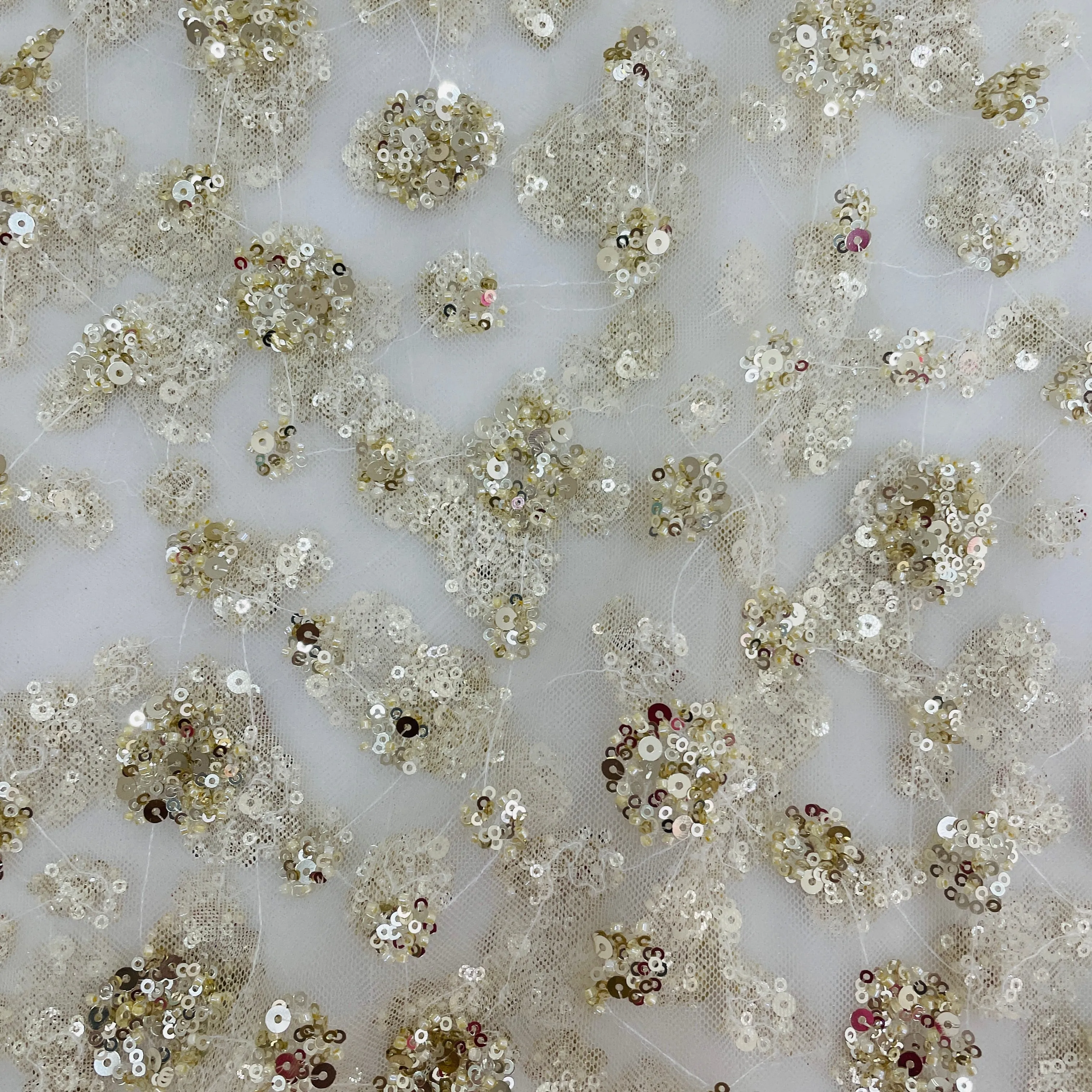 Gold Floral Sequins Embroidery Net Imported Fabric