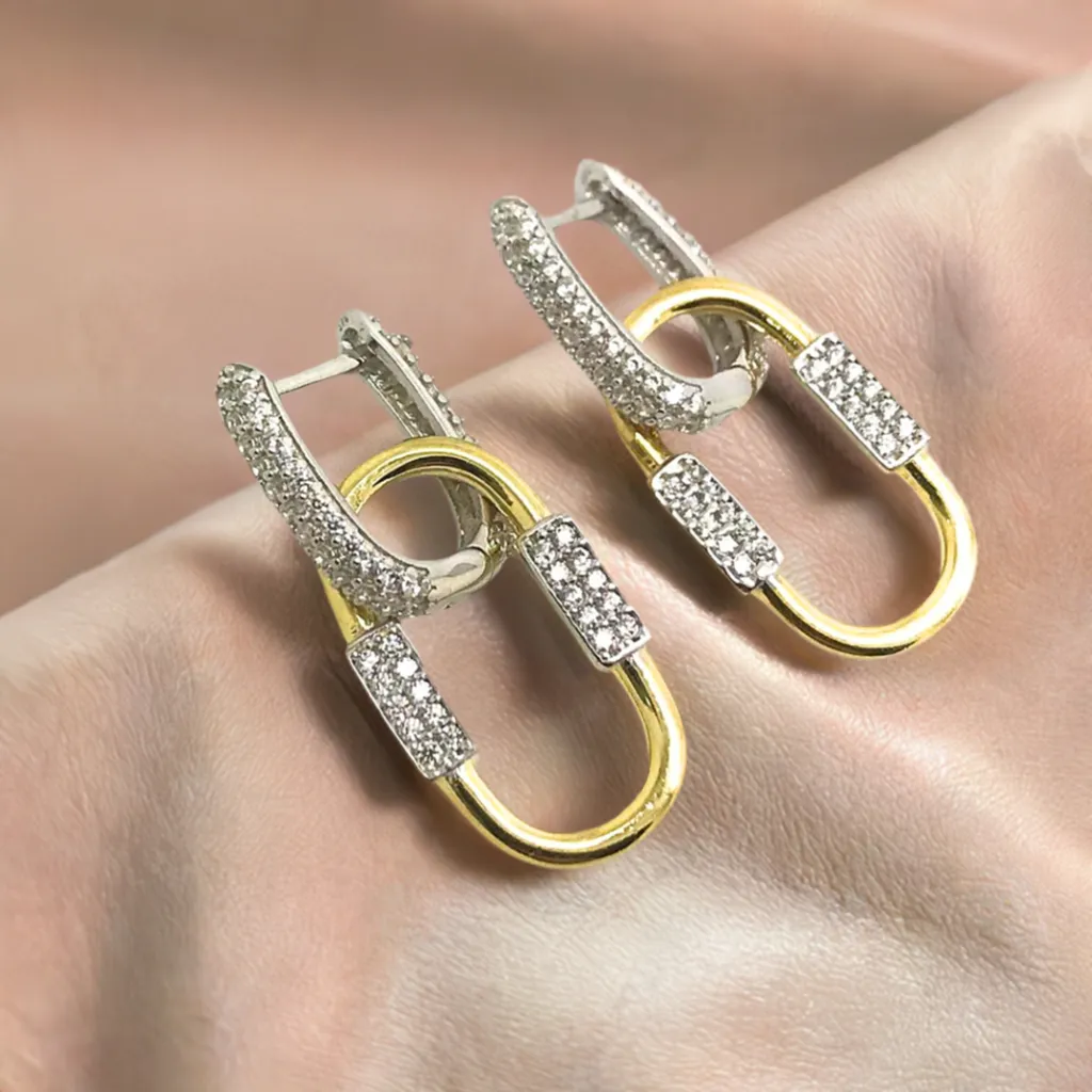 Gold Oval Hoop Earrings, CZ Sterling, Shaira