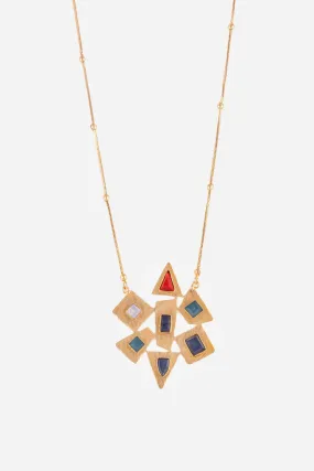 Golden Multicolour Stone Pendant Necklace