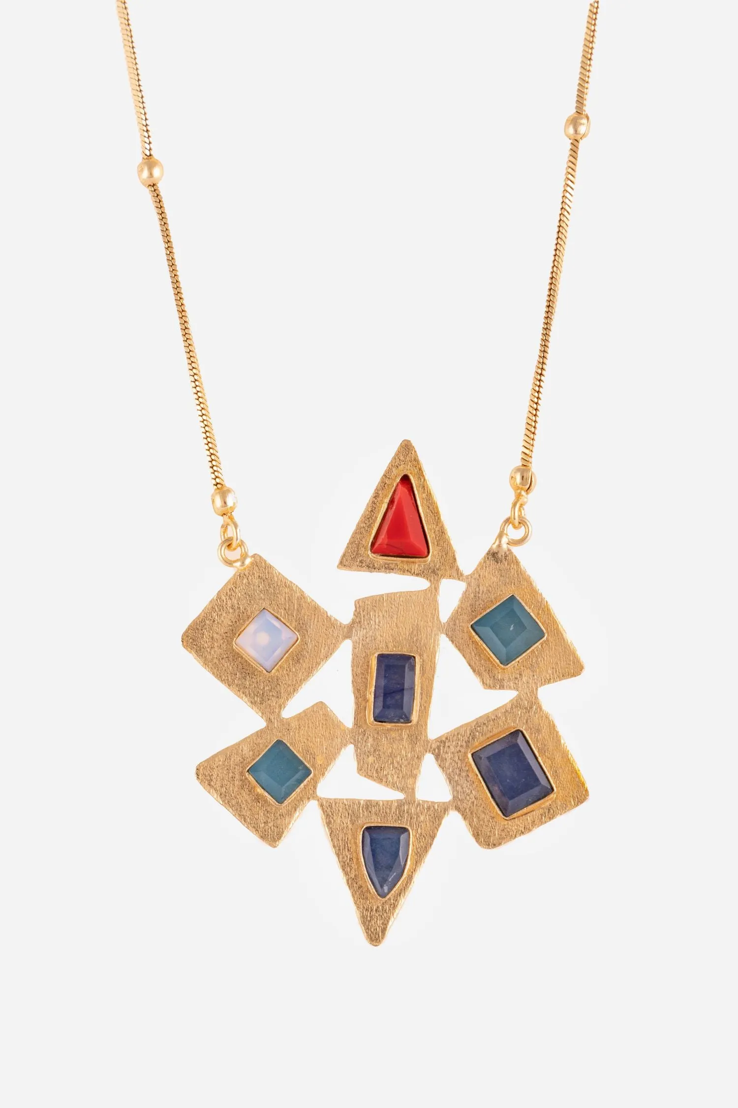 Golden Multicolour Stone Pendant Necklace