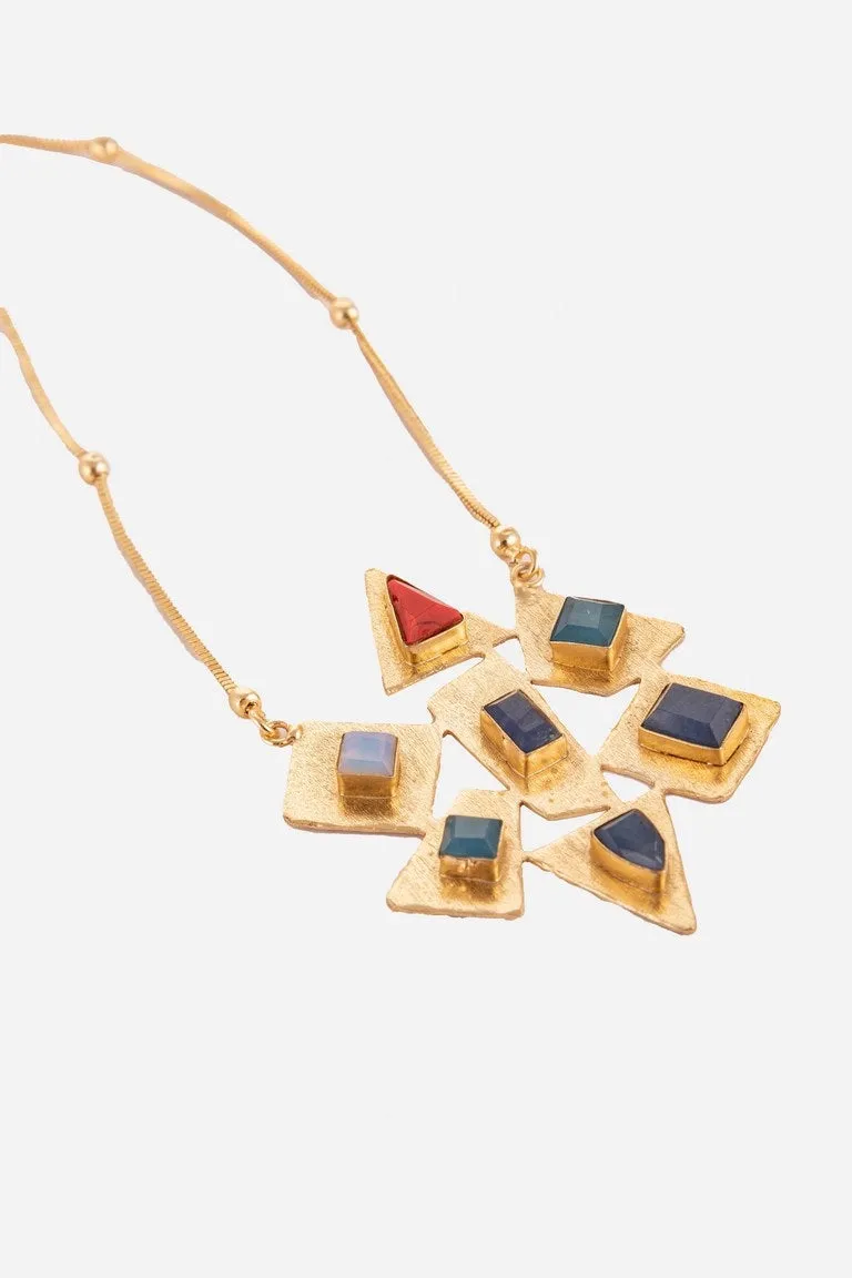 Golden Multicolour Stone Pendant Necklace